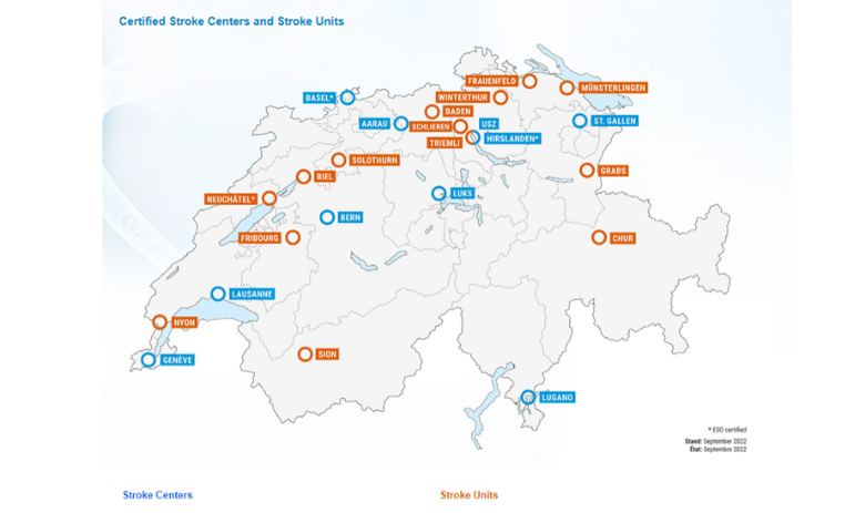 Carte indiquant les Stroke Units en Suisse Carte indiquant les Stroke Units en Suisse